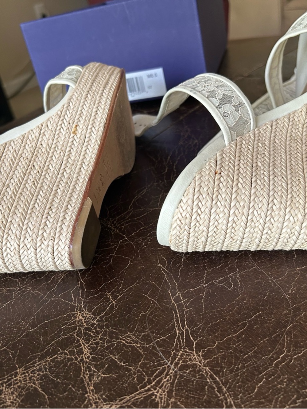Stuart Weitzman Cream Lace Espadrille Wedge Sandals - Picture 10 of 12